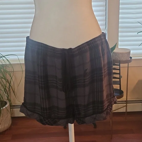 Rails Kellen Lightning Plaid Charcoal Jet Gray Black Womens Pajama Set Large